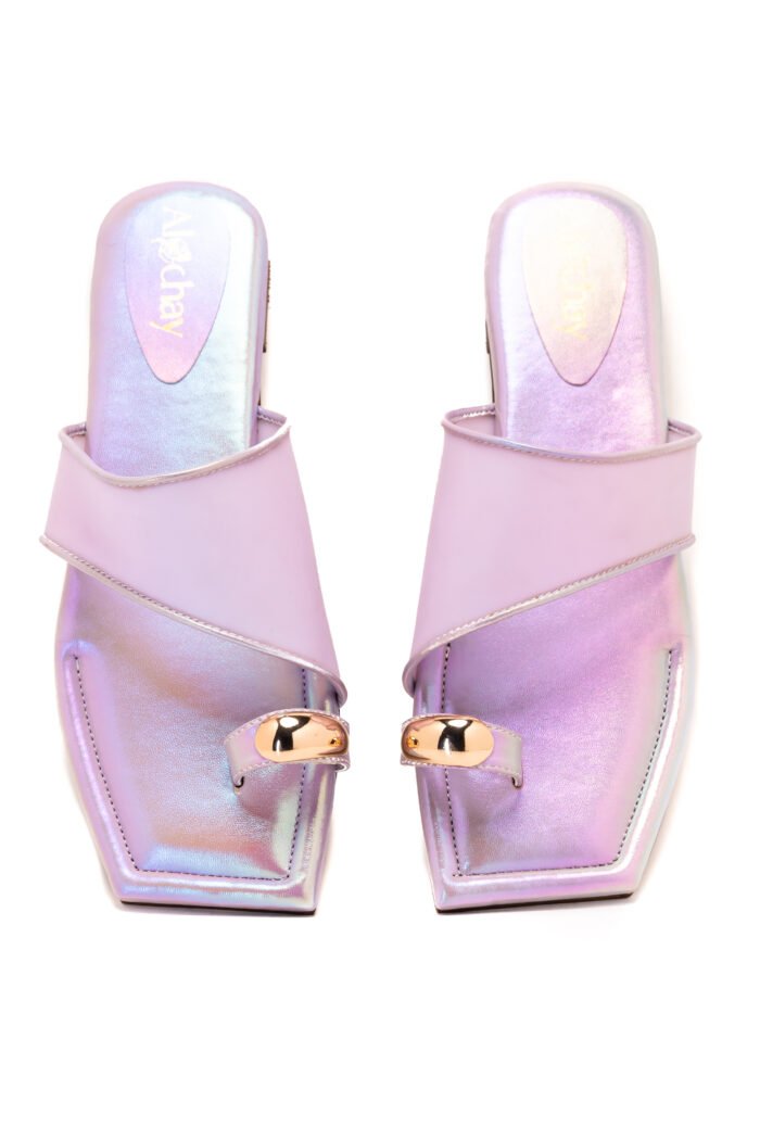 Two-faced purple slippers