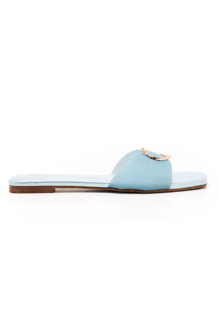 Pearlescent blue slippers