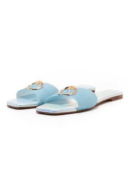 Pearlescent blue slippers