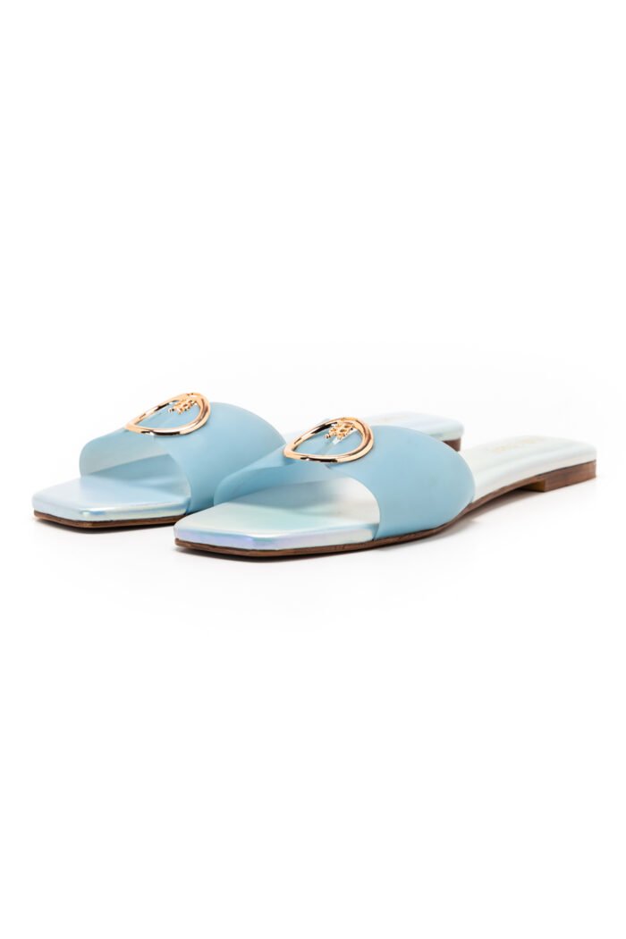 Pearlescent blue slippers