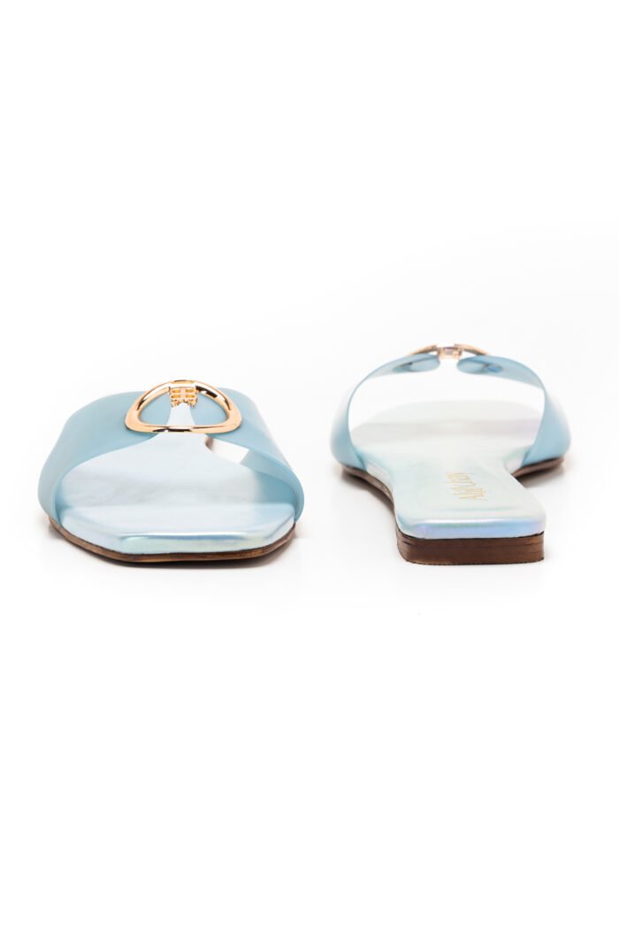 Pearlescent blue slippers