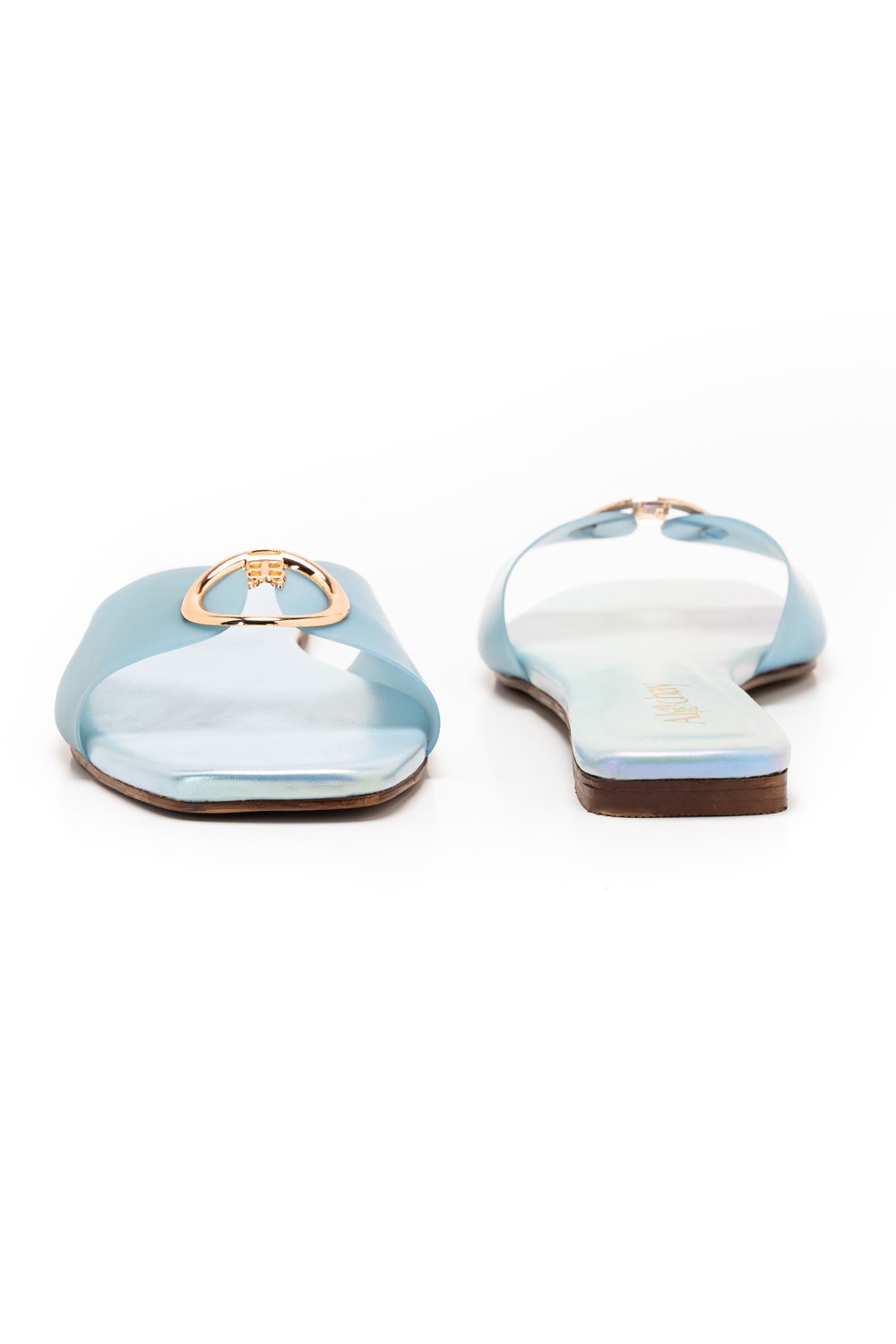 Pearlescent blue slippers