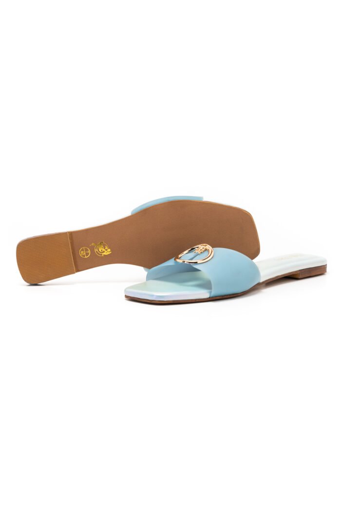 Pearlescent blue slippers