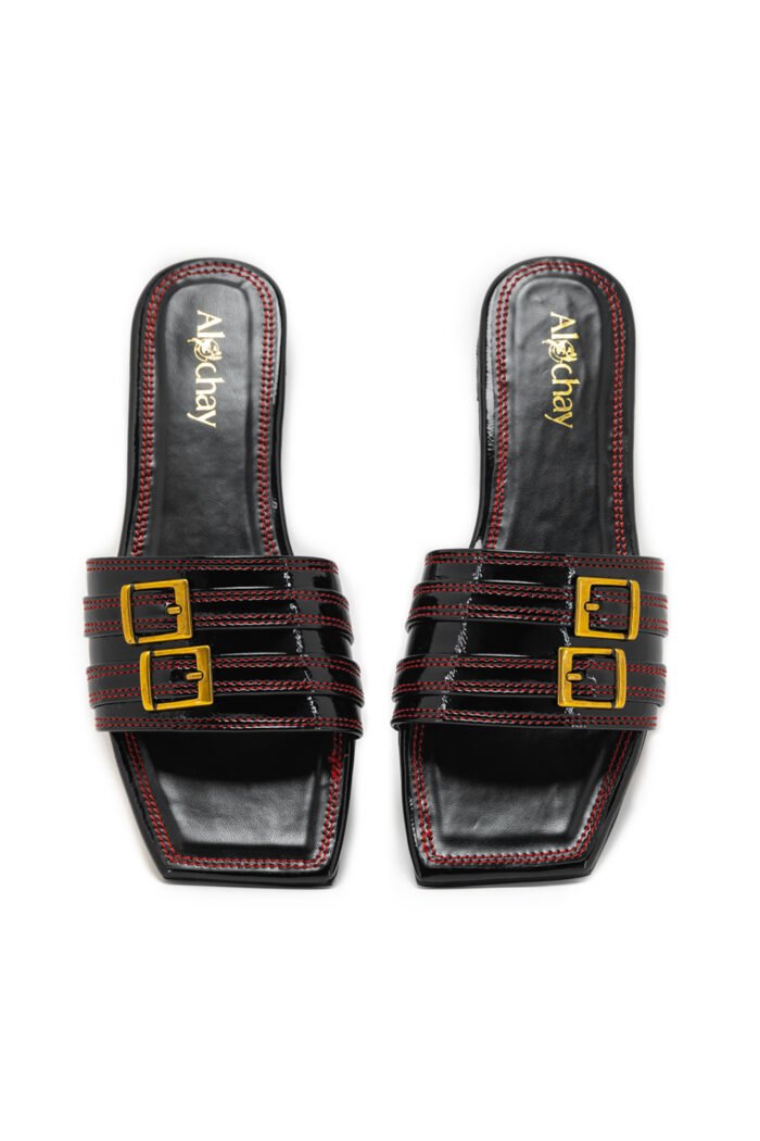Buckleup black slippers